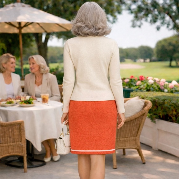 St. John Collection by Marie Gray Santana Knit Skirt Coral Orange Trim Size 8 - Picture 8 of 9